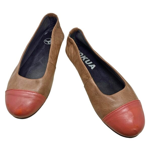 Kokua Barcelo Brown Leather‎ Mauve Cap Toe Ballerina Flats - Picture 8 of 12